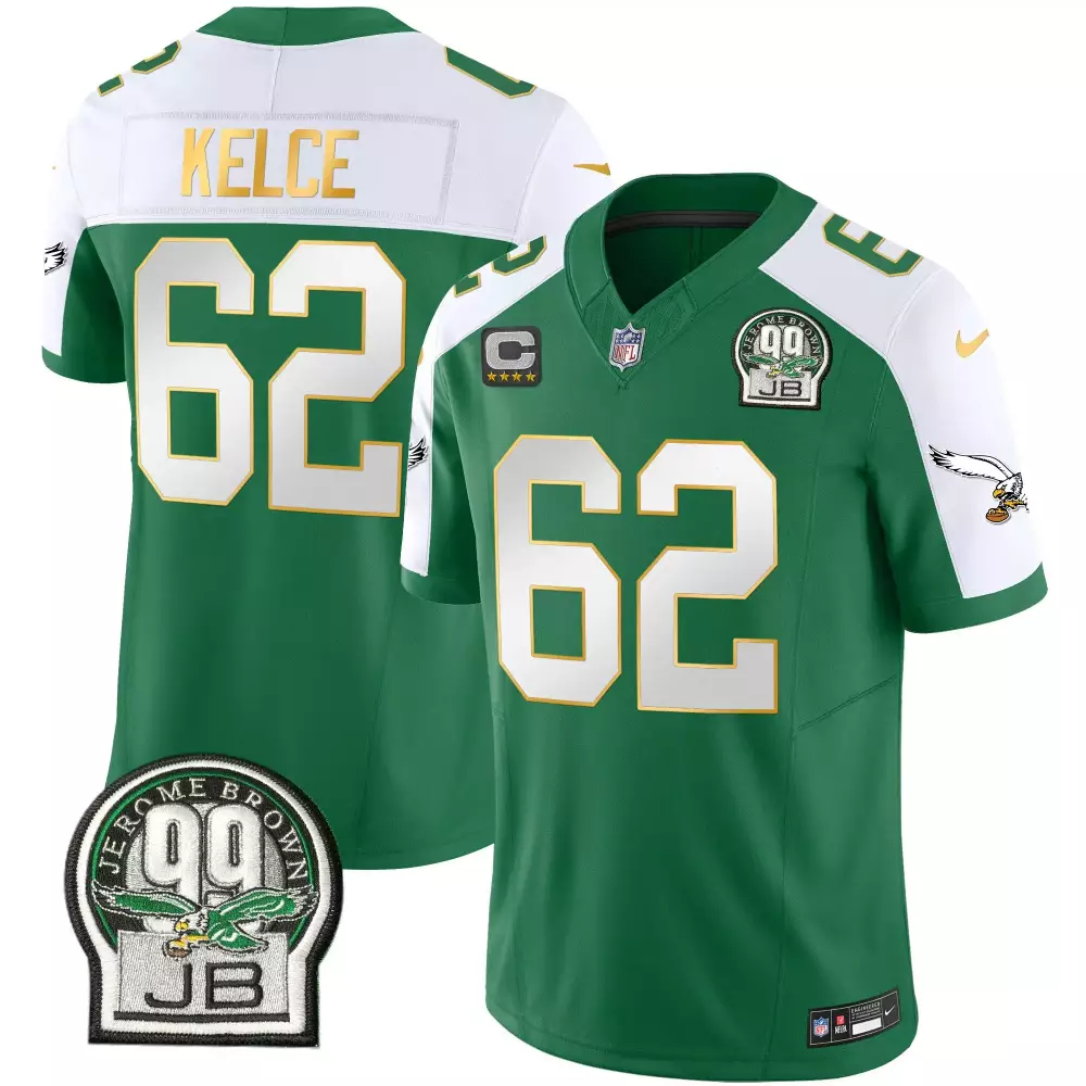 Jason Kelce 62 Eagles Jersey Green Jerome Brown 99 Jb Men White Gold Alternate All