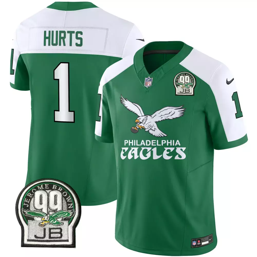 Jalen Hurts 1 Philadelphia Eagles Jersey Green Jerome Brown 99 Jb Men White All Stitched