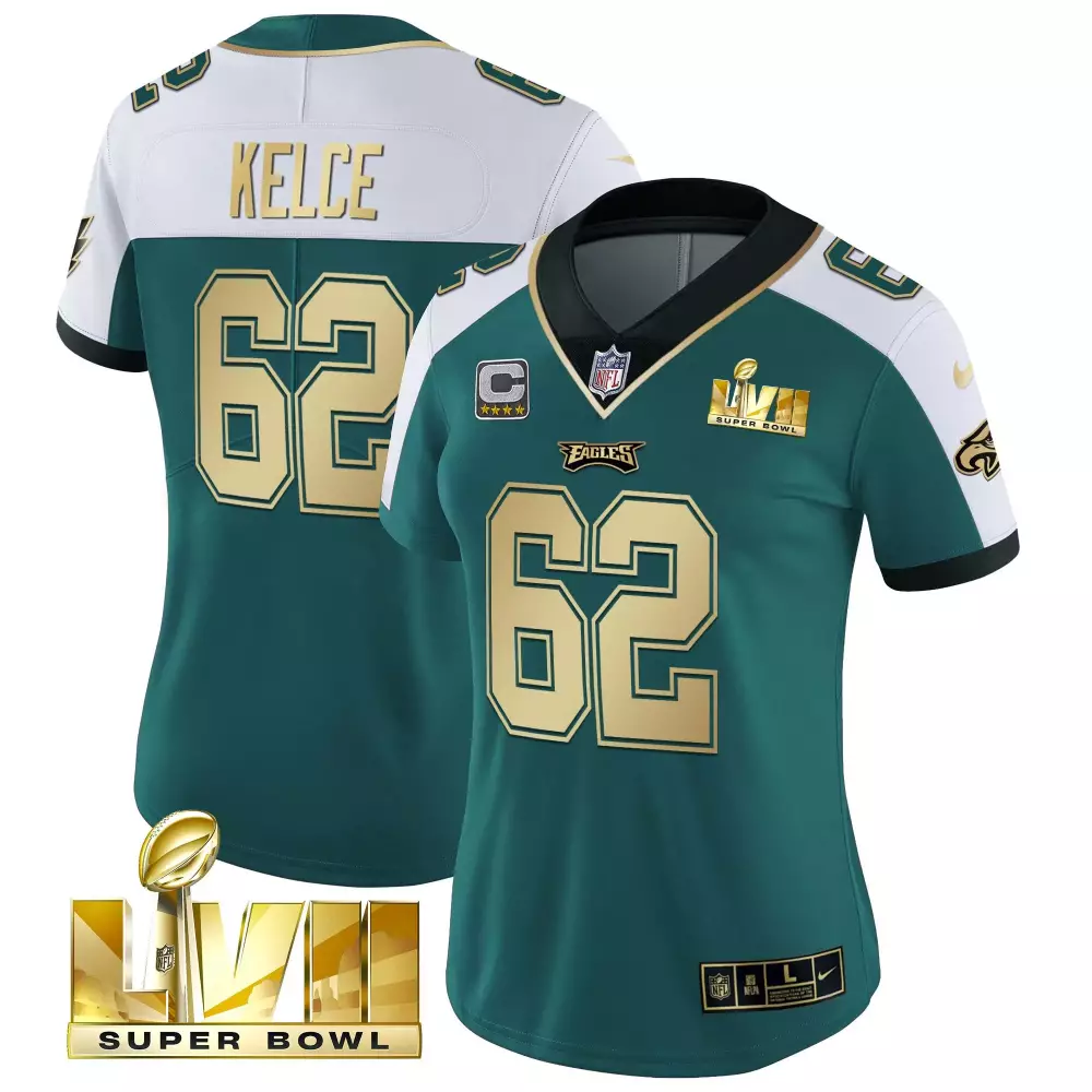 Kelce Lvii 62 Eagles Jersey Green Super Bowl Men Player White Gold All Stitched