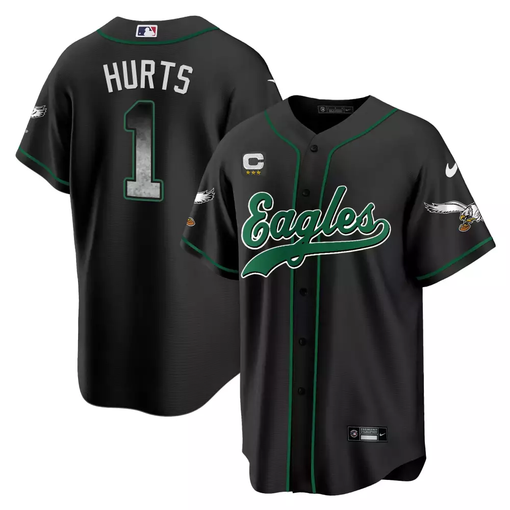 Jalen Hurts 1 Eagles Jersey Black City Connect Captain Head Men Green White All Stitched
