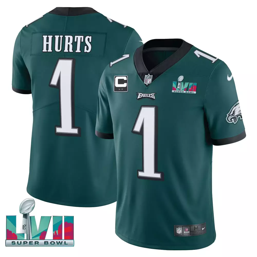 Jalen Hurts 1 Eagles Jersey Green Super Bowl Lvii Men Black Vapor All Stitched