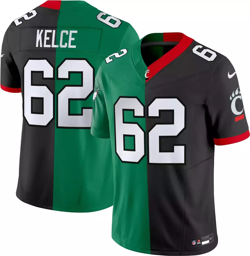 Jason Kelce 62 Jersey Black Philadelphia Eagles Men Split Green Red Vapor Limited