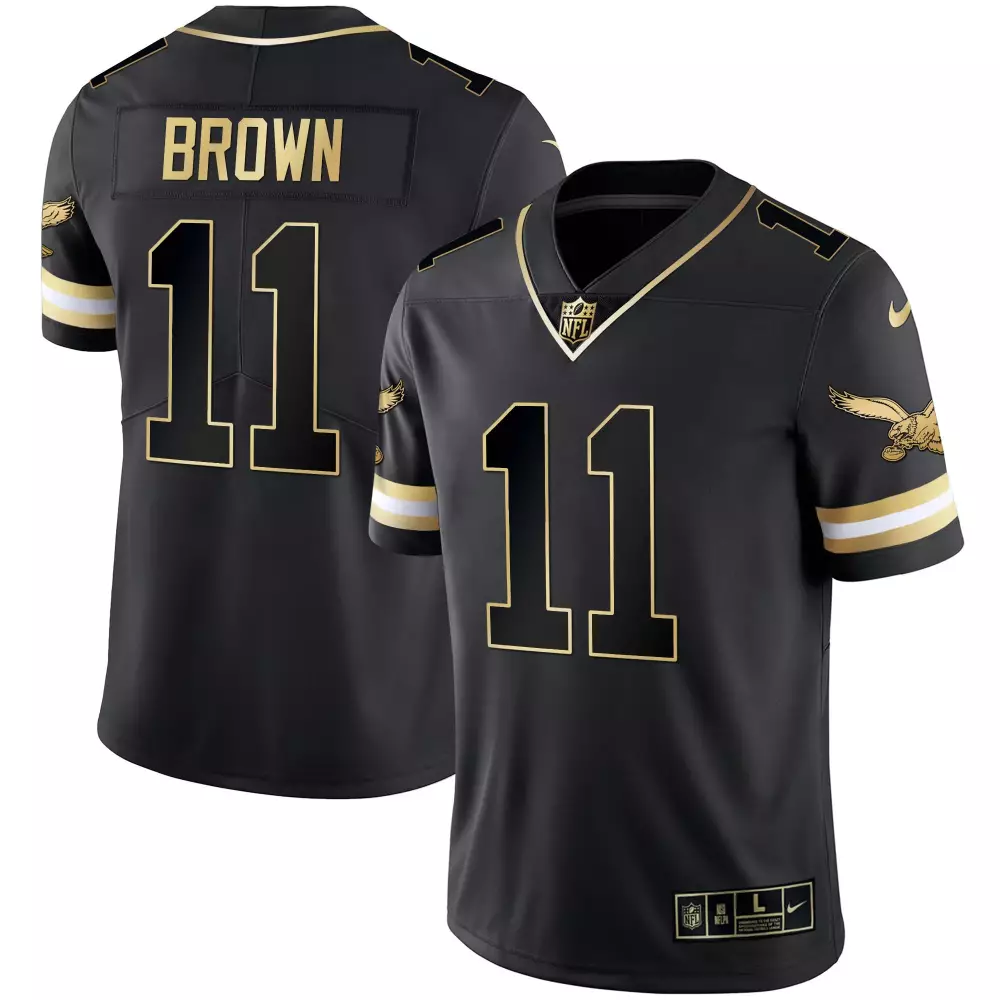 Brown 11 Philadelphia Eagles Jersey Black Men Short Sleeve Alternate Gold White All