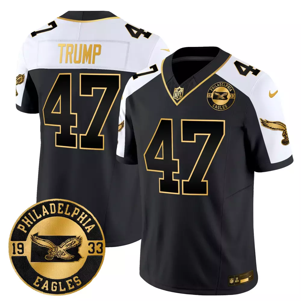 Donald Trump 47 Jersey Black Philadelphia Eagles 1933 Men White Gold Alternate Throwback