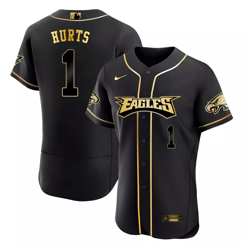 Jalen Hurts 1 Eagles Jersey Black Men Gold All Stitched Vapor
