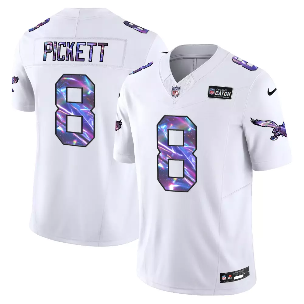 Kenny Pickett 8 Eagles Jersey White Crucial Catch Men Alternate Custom Design Purple