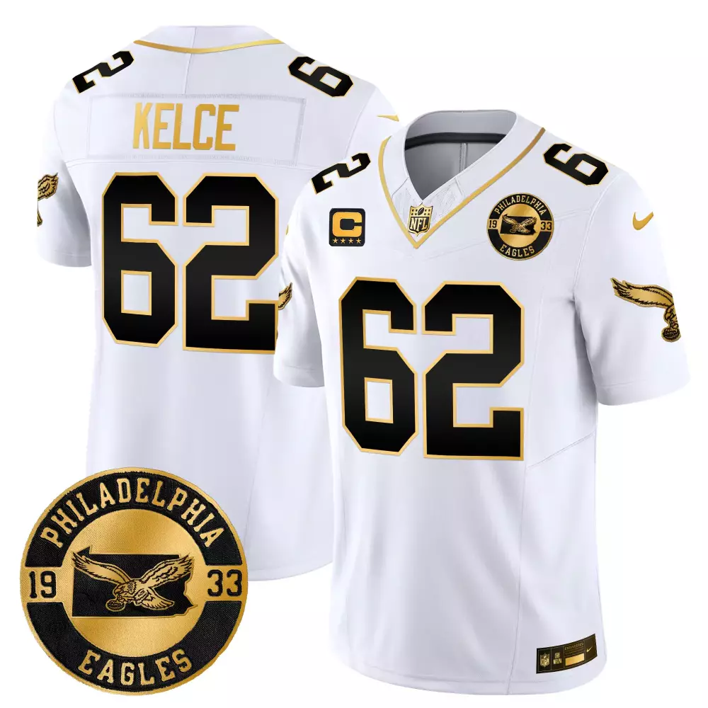 Jason Kelce 62 Jersey White 1933 Throwback Philadelphia Eagles Men Design Black Gold