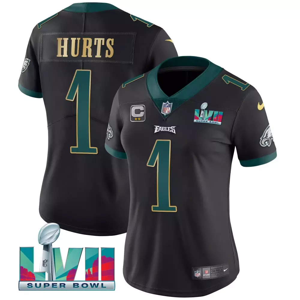 Jalen Hurts 1 Eagles Jersey Black Super Bowl Lvii 2022 Women Player Alternate Green