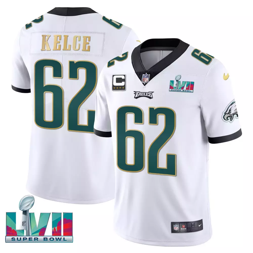 Kelce Lvii 62 Eagles Jersey White Super Bowl Men Alternate Green Black Gold All Stitched