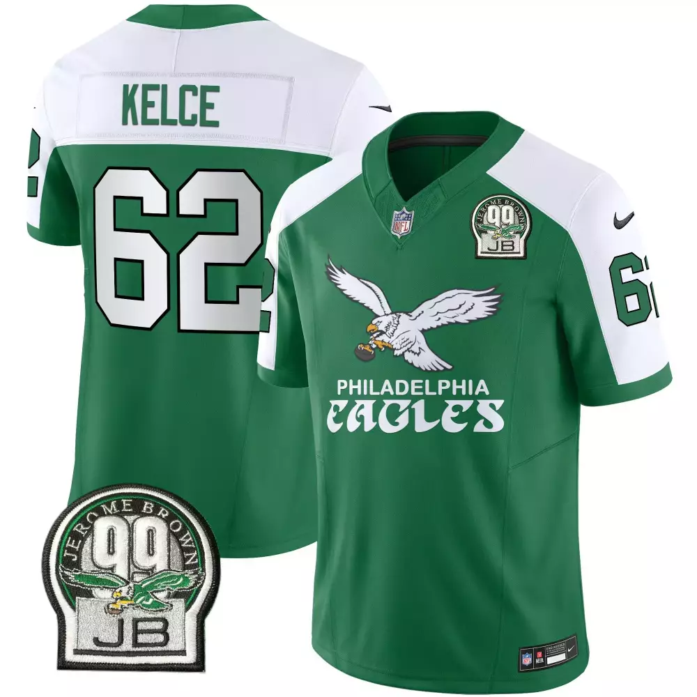 Jason Kelce 62 Jersey Green Philadelphia Eagles Jerome Brown 99 Jb Men Standard White