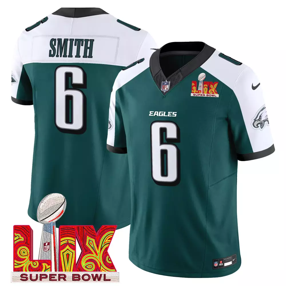 Devonta Smith 6 Eagles Jersey Green Super Bowl Lix Men White Black Alternate Vapor