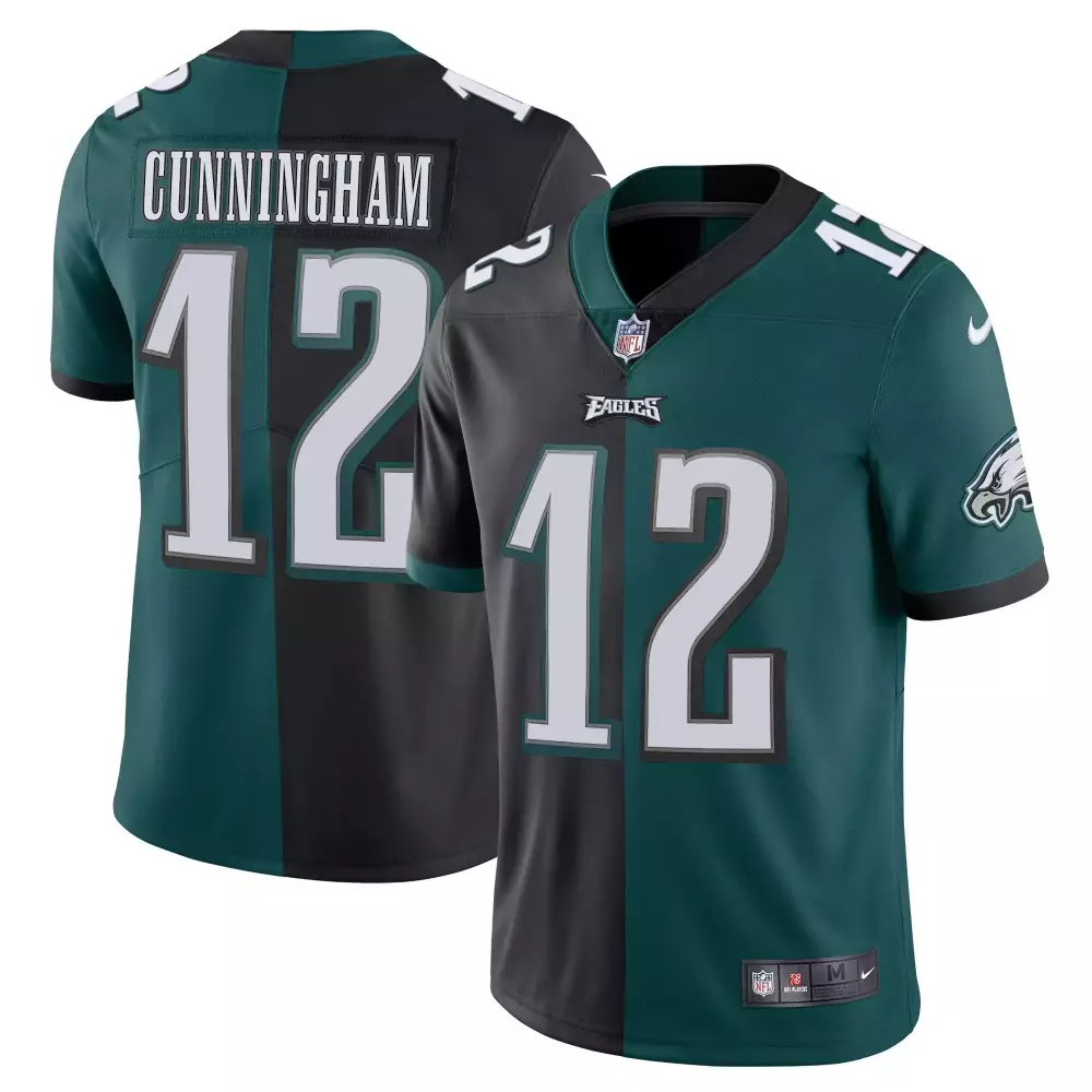 Cunningham 12 Eagles Jersey Green Men Split Black Stitched