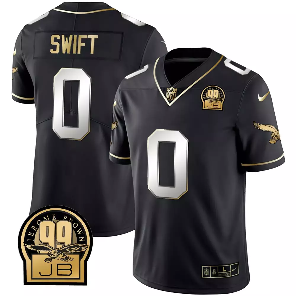 Dandre Swift Eagles Jersey Black Jerome Brown 99 Jb Men Gold White Limited Retired