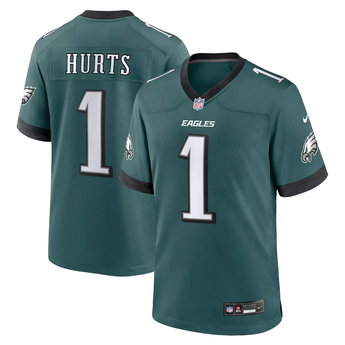 Jalen Hurts 1 Eagles Jersey Green Men Player Black White Game
