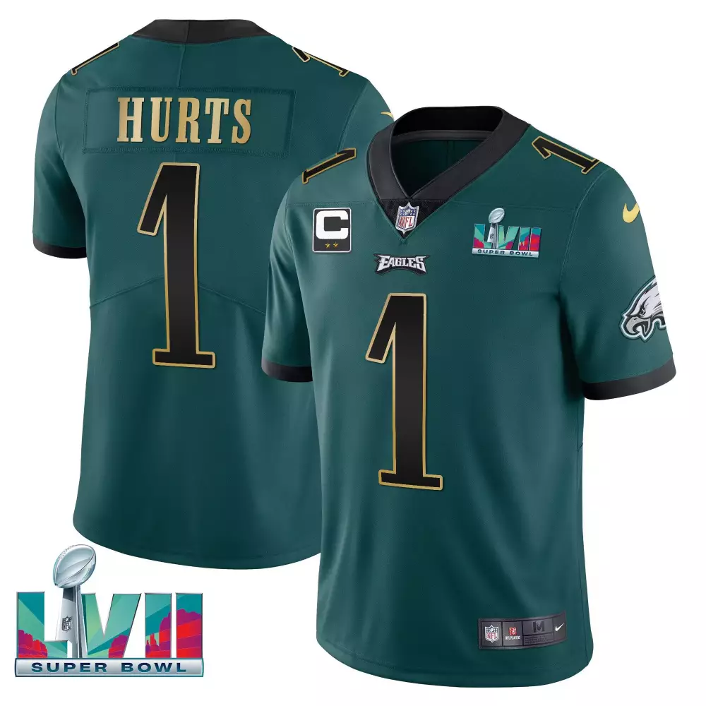 Jalen Hurts 1 Eagles Jersey Green Super Bowl Lvii Men Player Black Gold All Stitched