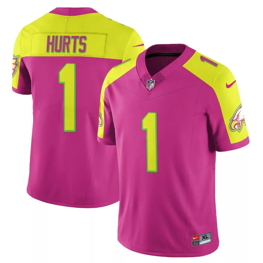 Jalen Hurts 1 Philadelphia Eagles Jersey Pink Men Split Design Yellow Lime Green