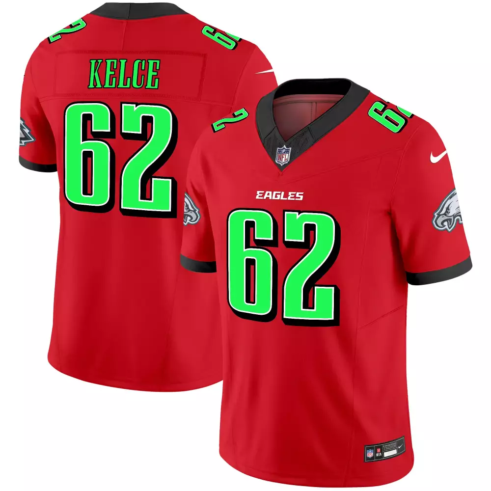 Kelce 62 Eagles Jersey Red Men Alternate Black Green All Stitched Vapor Limited