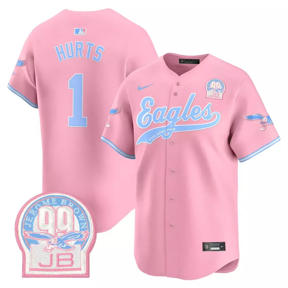 Jalen Hurts 1 Eagles Jersey Pink Jerome Brown 00 Jb 2023 Men Light Blue All Stitched