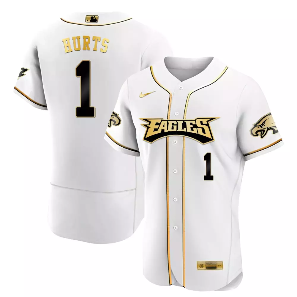 Jalen Hurts 1 Eagles Jersey White Men Black Gold All Stitched Vapor