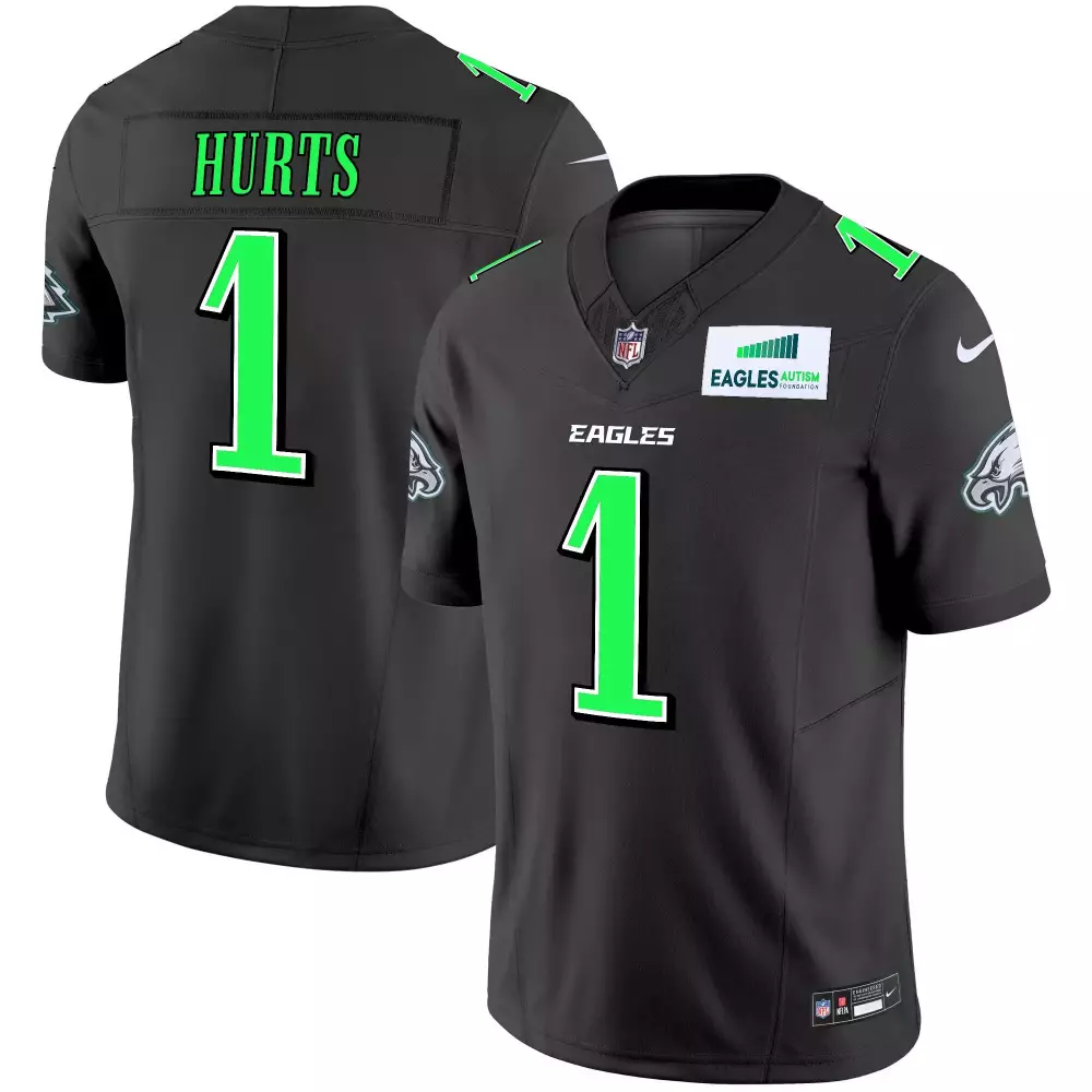 Jalen Hurts 1 Eagles Jersey Black Autism Foundation Men Green Vapor Limited All Stitched