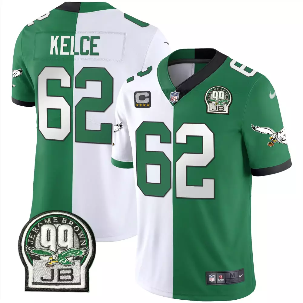 Jason Kelce 62 Eagles Jersey Green Jerome Brown 99 Jb Men NFL Split Design White