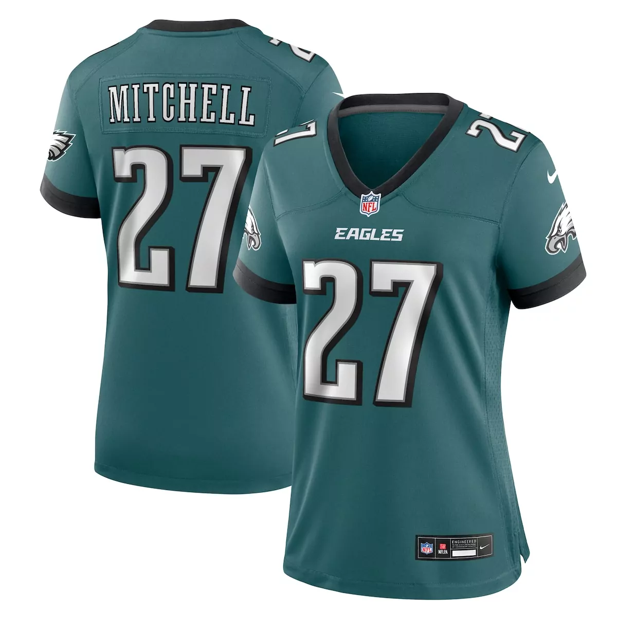 Mitchell 27 Eagles Jersey Green Women Replica Black White Game