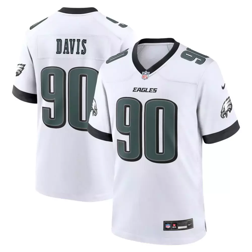 Davis 90 Eagles Jersey White Men Alternate Black Dark Green Game