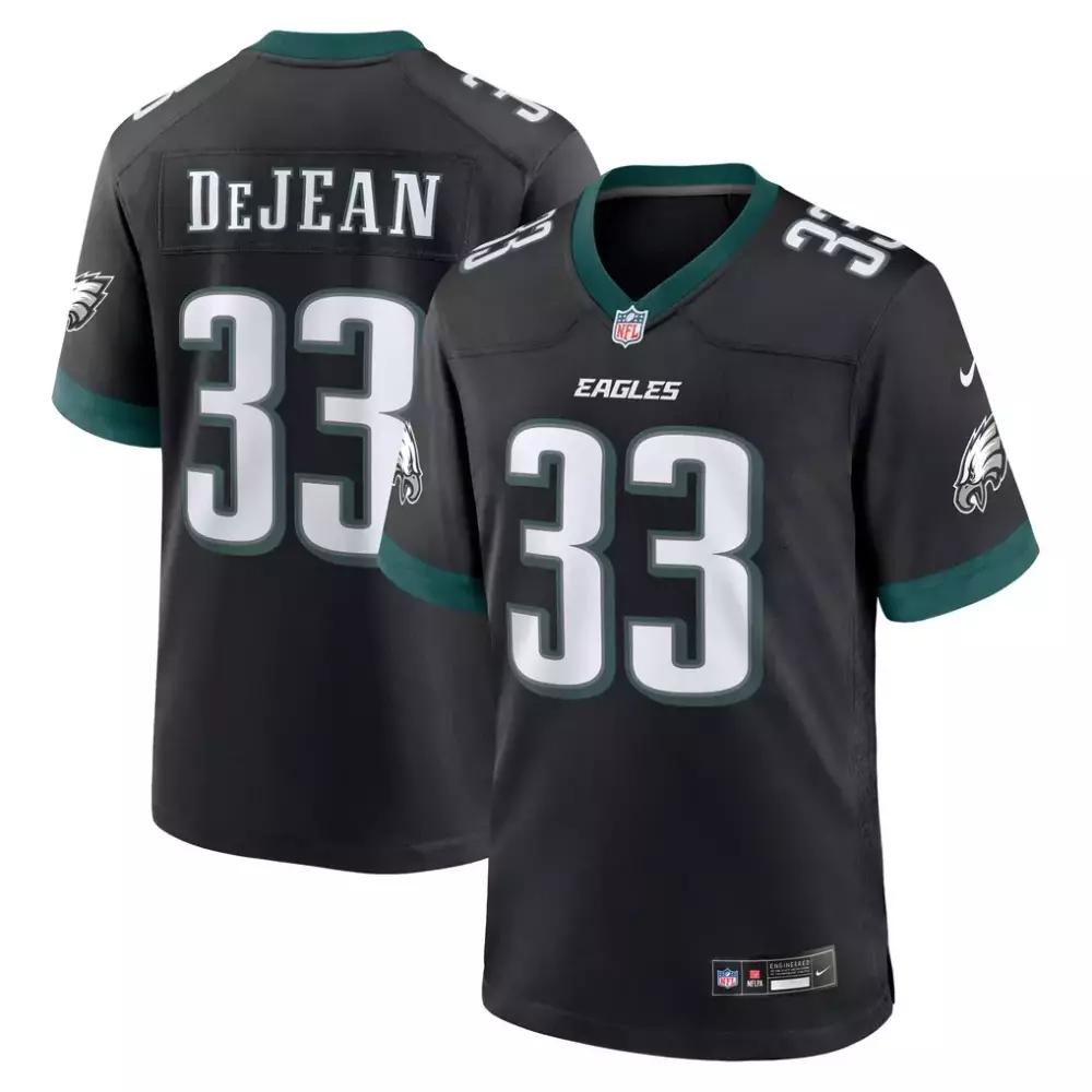 Cooper Dejean 33 Eagles Jersey Black Men Green Alternate Game
