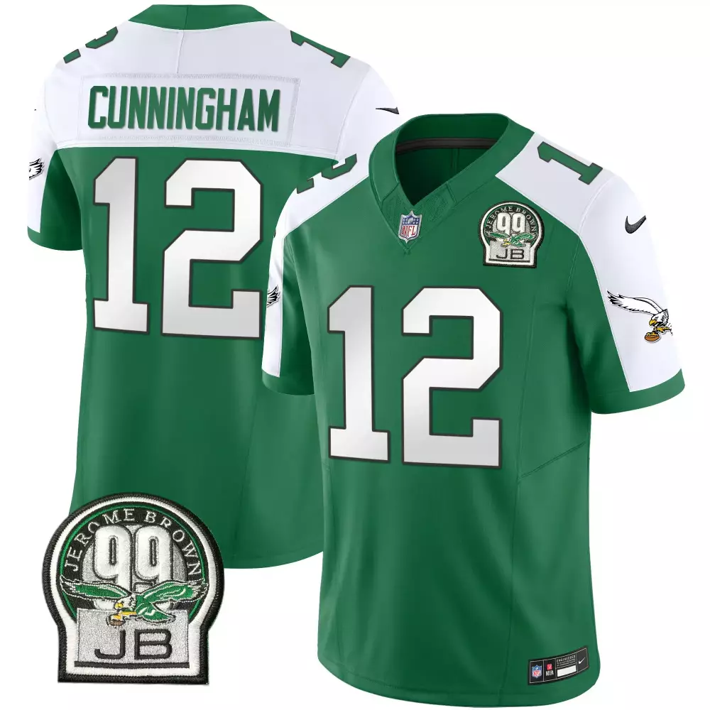 Cunningham 12 Philadelphia Eagles Jersey Green Jerome Brown 99 Jb Men Player White