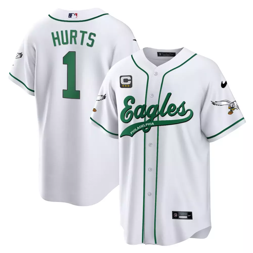 Jalen Hurts 1 Philadelphia Eagles Jersey White Three Stars Men Green All Stitched