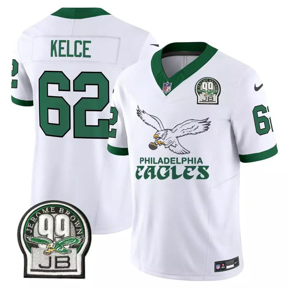 Kelce Jb 62 Philadelphia Eagles Jersey White Jerome Brown 99 Men Green All Stitched