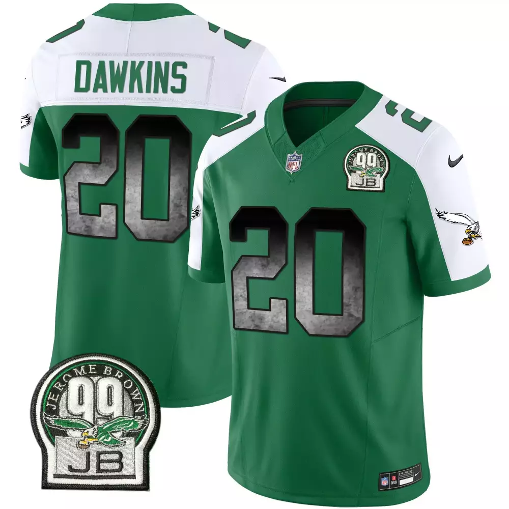 Brian Dawkins 20 Jersey Green Philadelphia Eagles Jerome Brown 99 Jb Men White Alternate