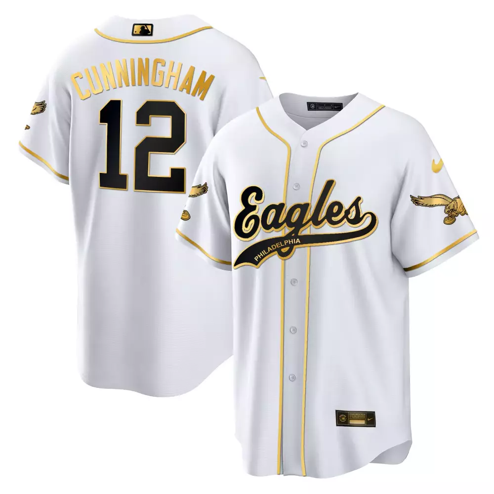 Cunningham 12 Philadelphia Eagles Jersey White Men Black Gold All Stitched Vapor