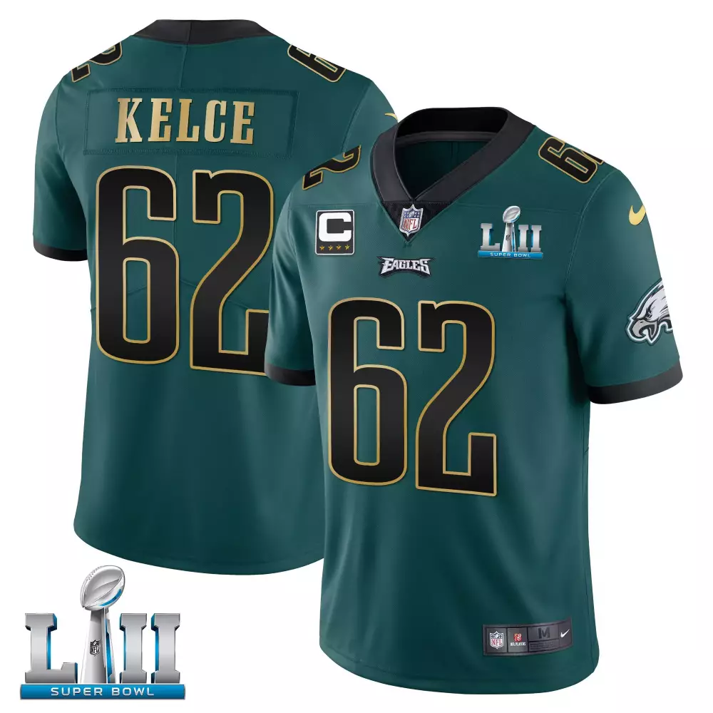 Jason Kelce 62 Eagles Jersey Green Super Bowl Lii Men Black Gold Vapor Limited All