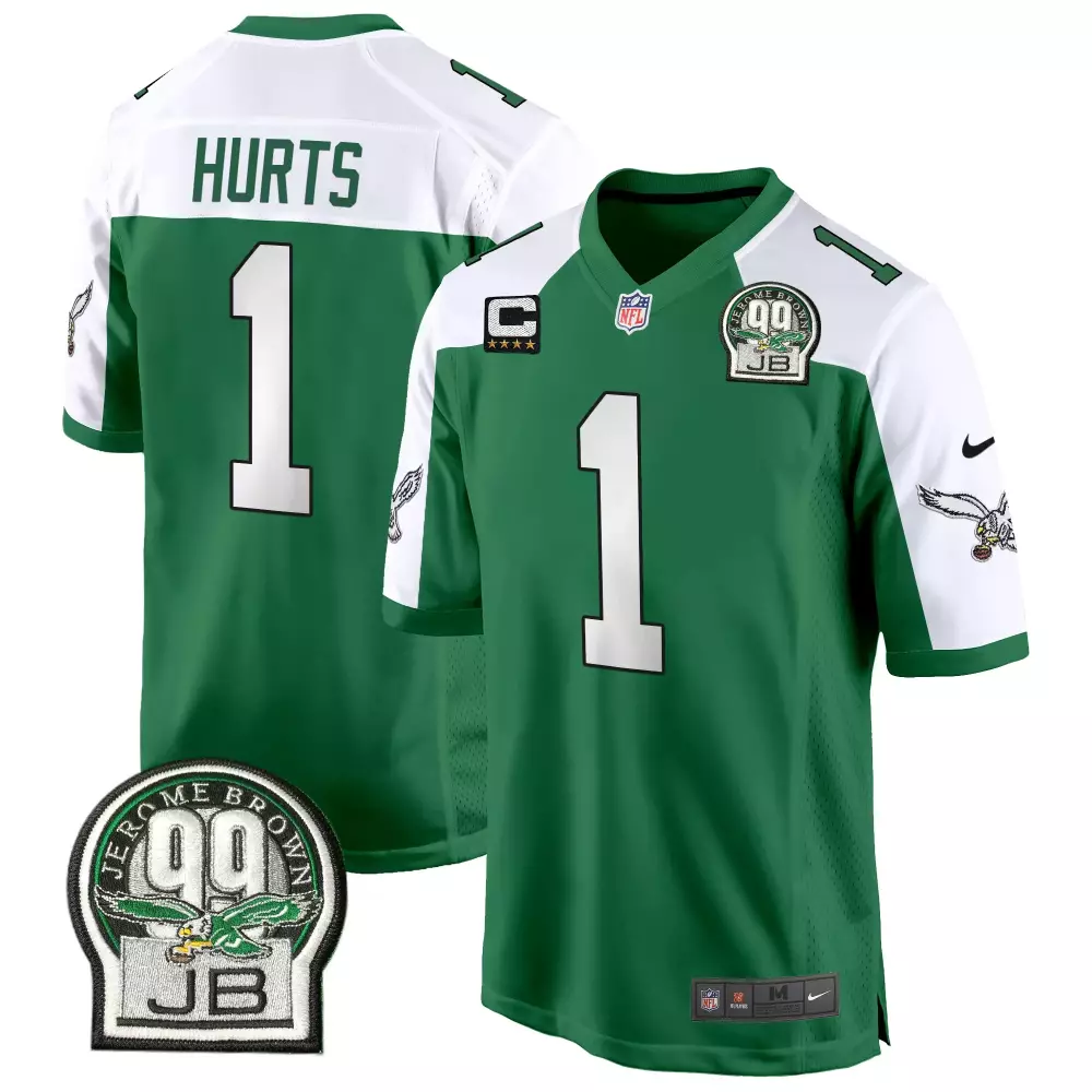 Jalen Hurts 1 Philadelphia Eagles Jersey Green Jerome Brown 99 Jb Men Game White