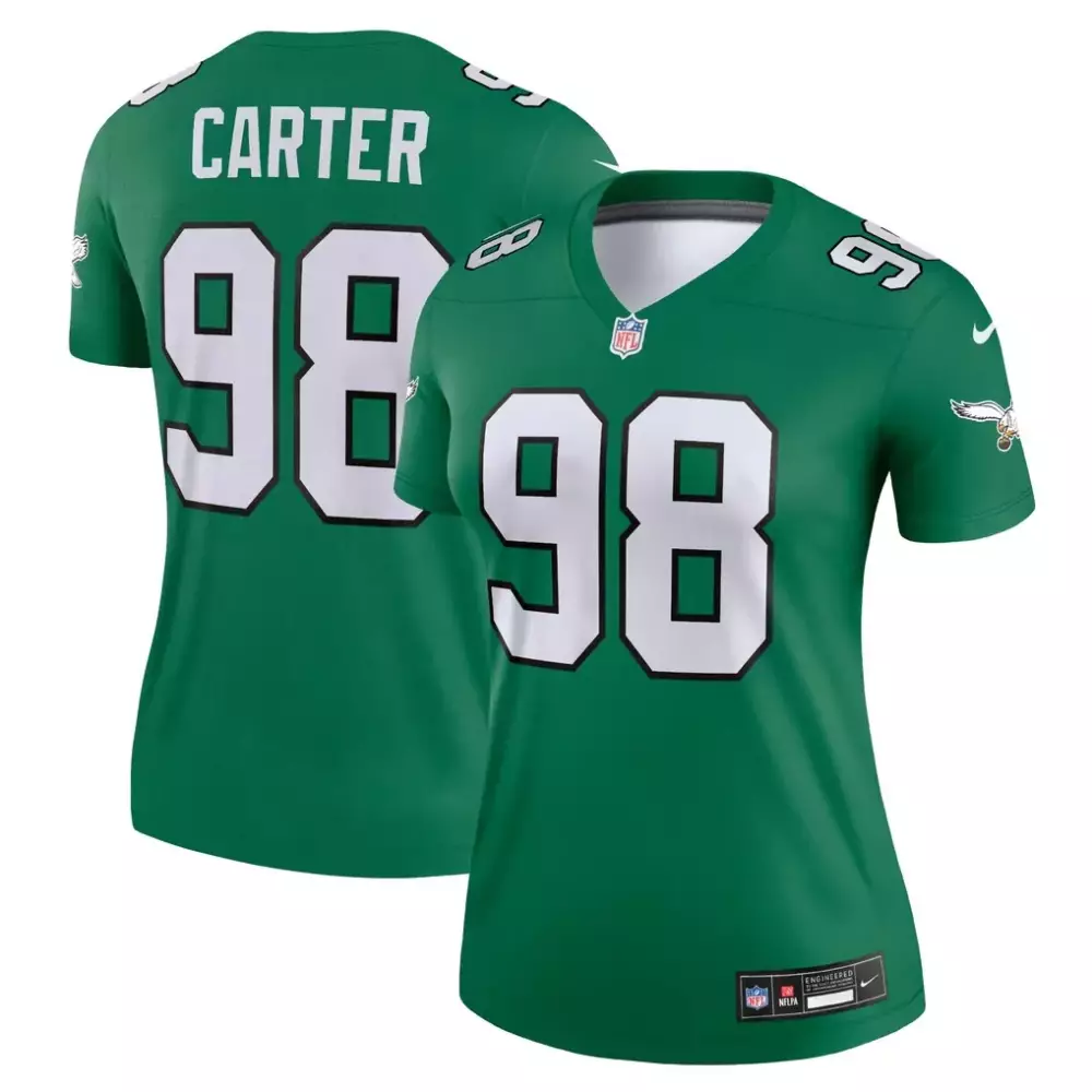 Jalen Carter 98 Jersey Green Philadelphia Eagles Women Game White Black Alternate