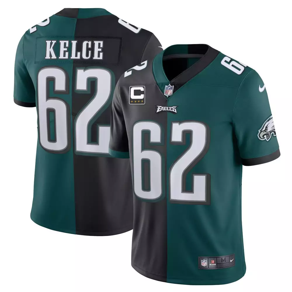Jason Kelce 62 Eagles Jersey Green Men Split Design Black Vapor Limited All Stitched