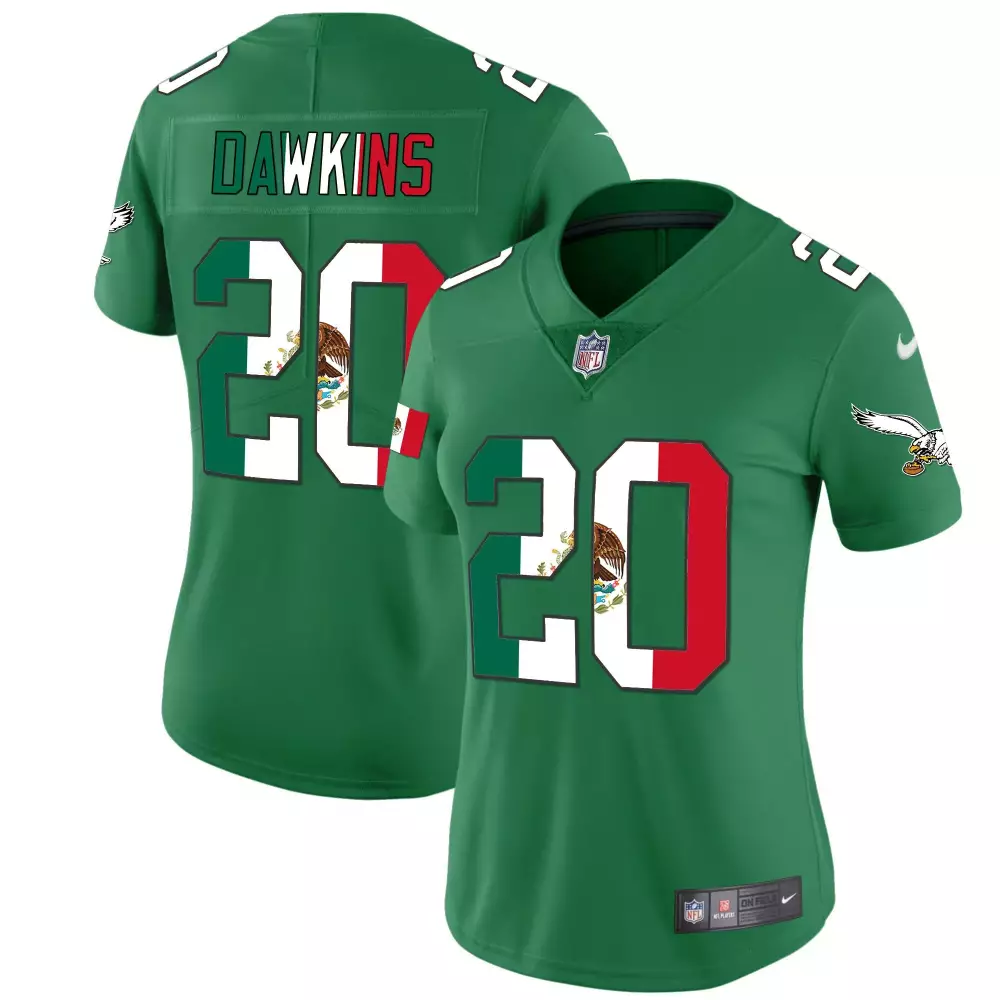 Brian Dawkins 20 Eagles Jersey Green Mexico Women Player White Red Vapor All Stitched