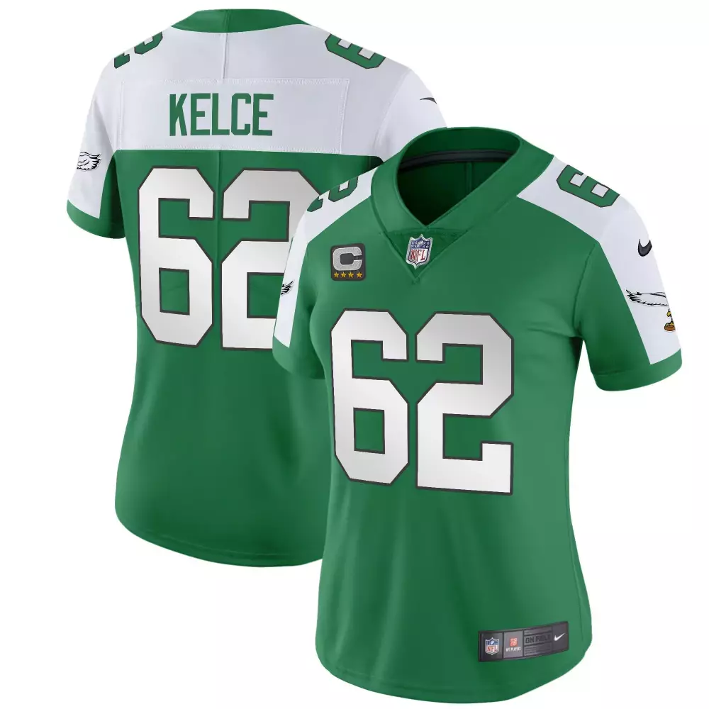 Jason Kelce 62 Jersey Green Philadelphia Eagles Stars Women Player White Alternate