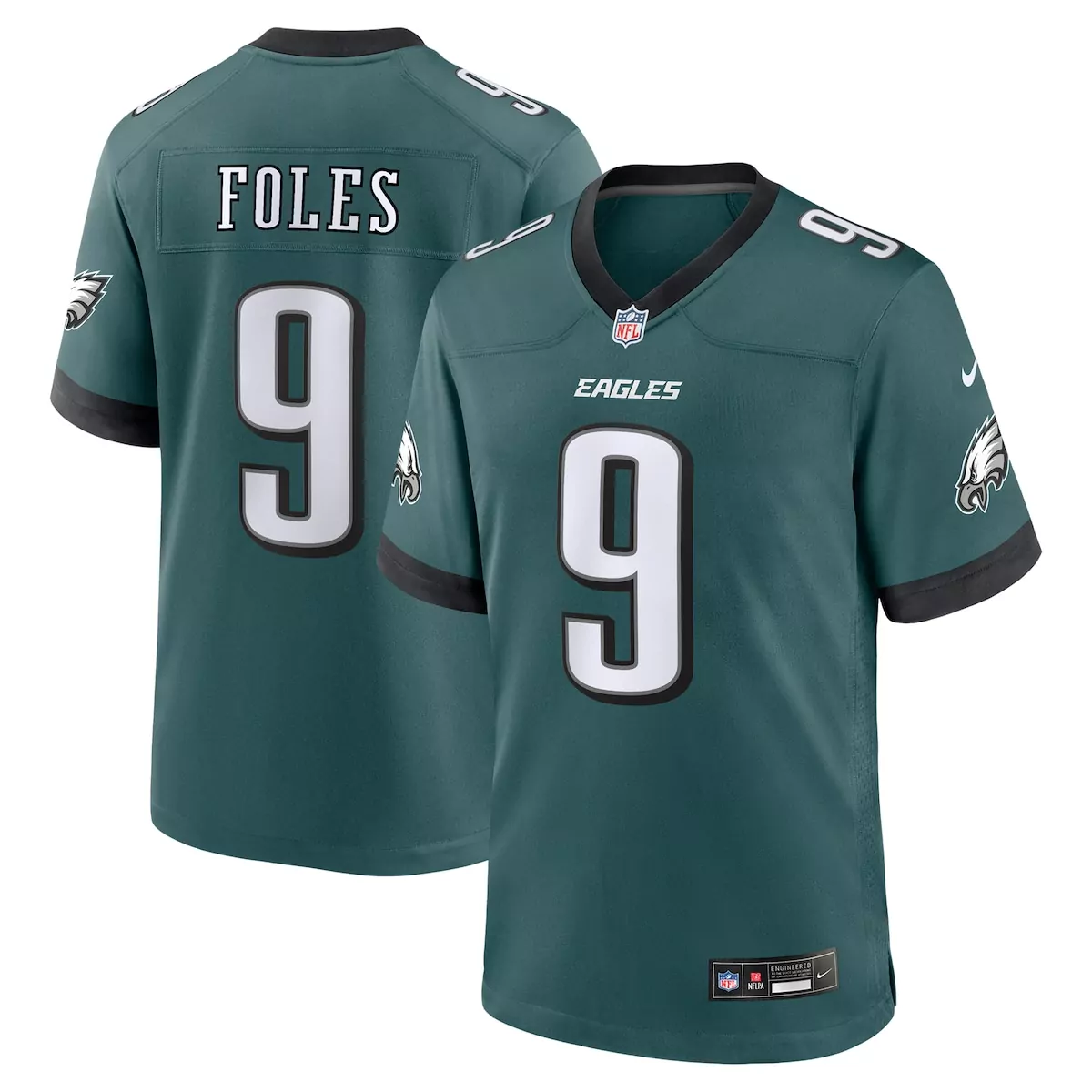 Nick Foles 9 Eagles Jersey Green Men Official Black White Retired Game