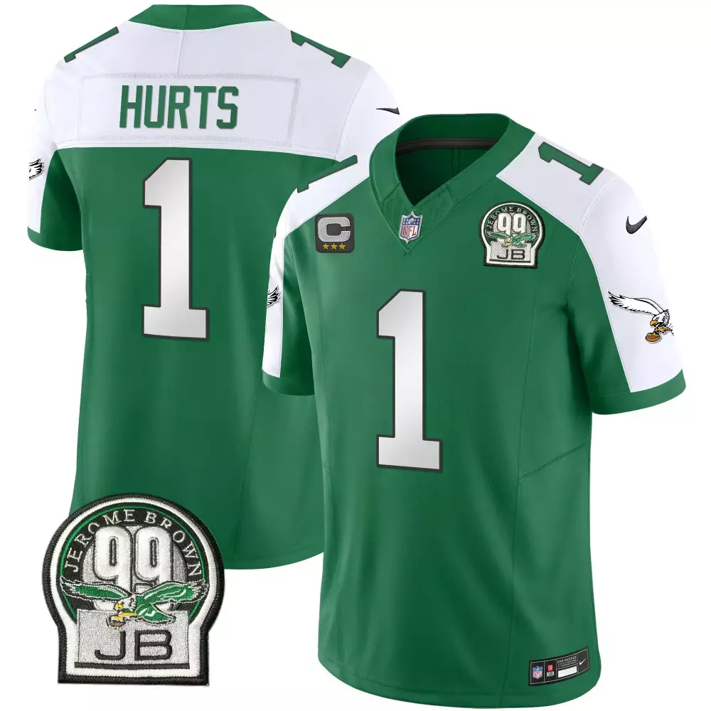Jalen Hurts 1 Eagles Jersey Green Jerome Brown 99 Jb Men Standard White Alternate