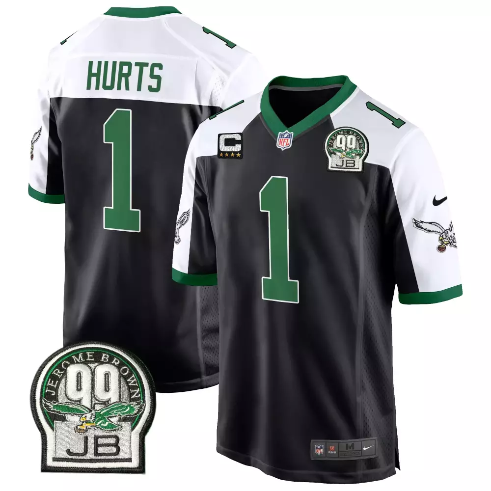 Jalen Hurts 1 Eagles Jersey Black Jerome Brown 99 Jb Men Alternate White Green Game