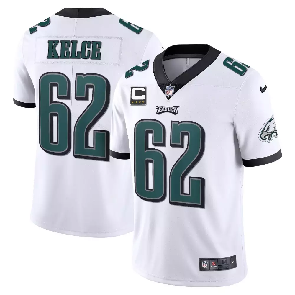 Kelce 62 Eagles Jersey White Men Replica Alternate Green Black Vapor All Stitched
