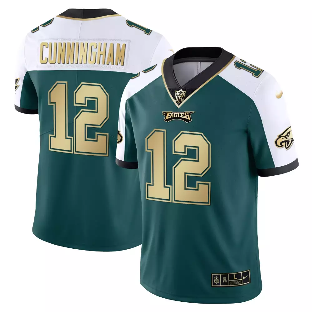 Cunningham 12 Eagles Jersey Green Men Player White Black Gold Stitched