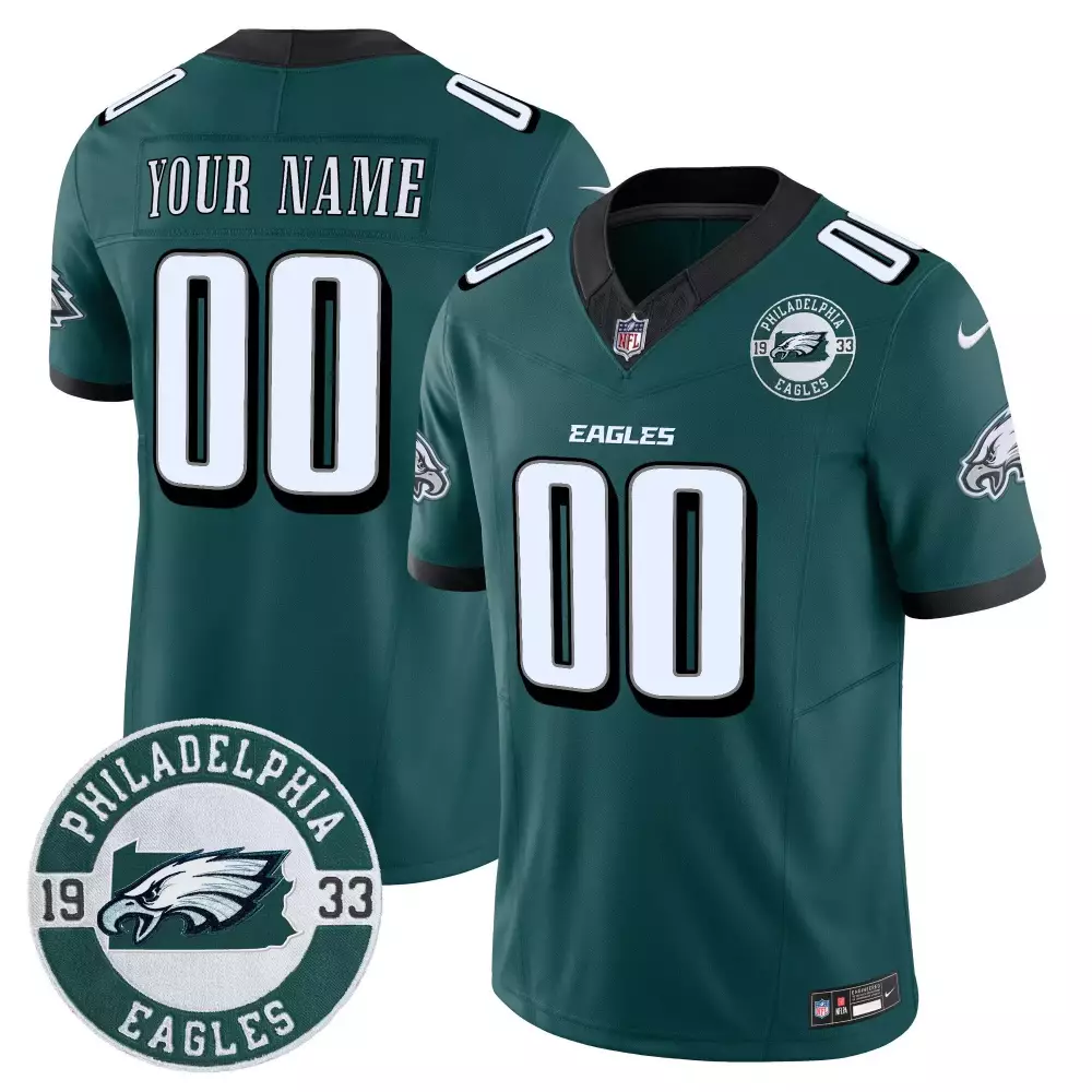 Custom Philadelphia Eagles Jersey Midnight Green 1933 Men White Black Vapor Limited