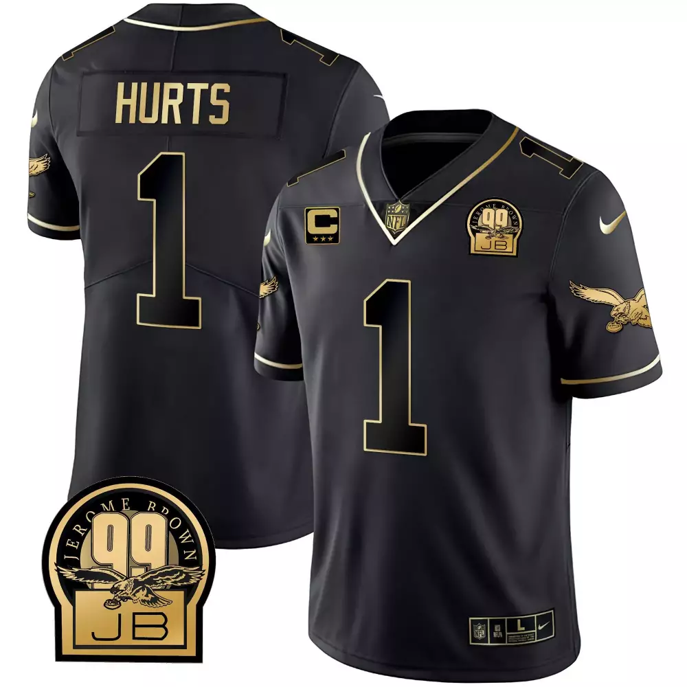 Jalen Hurts 1 Philadelphia Eagles Jersey Black Jerome Brown 99 Jb Men Player Gold