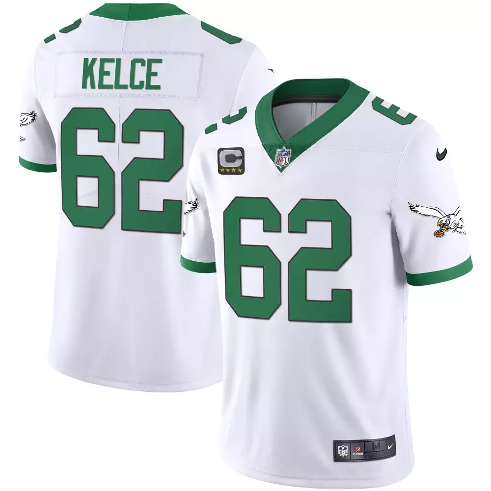 Jason Kelce 62 Eagles Jersey White Stars Eagle Men Player Alternate Green All Stitched