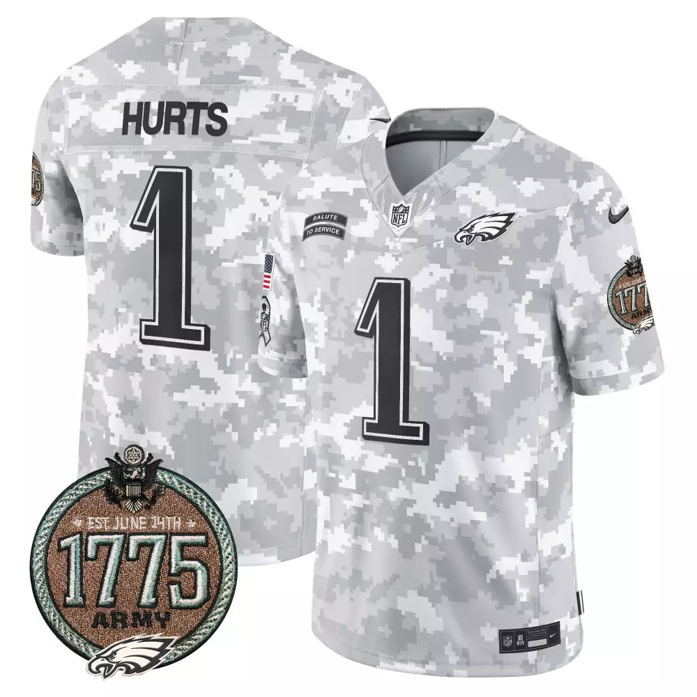 Jalen Hurts 1 Philadelphia Eagles Jersey Grey Salute To Service 1775 Army Men Alternate