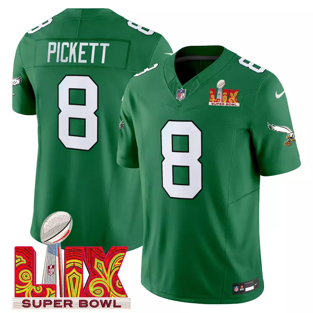 Kenny Pickett 8 Eagles Jersey Green Super Bowl Lix Men Game White Vapor Limited All