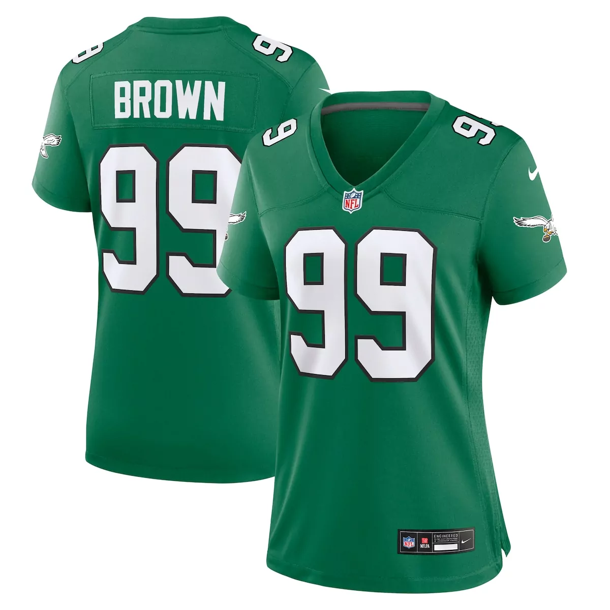 Brown 99 Eagles Jersey Green Women Standard White Alternate Game